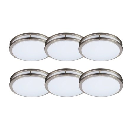 ENERGETIC LIGHTING LED 14-inch Double Ring Flushmount, Brushed Nickle, 3 CCT Selectable Ceiling Lamp, 6PK FMB01R17E93050-TF-BN